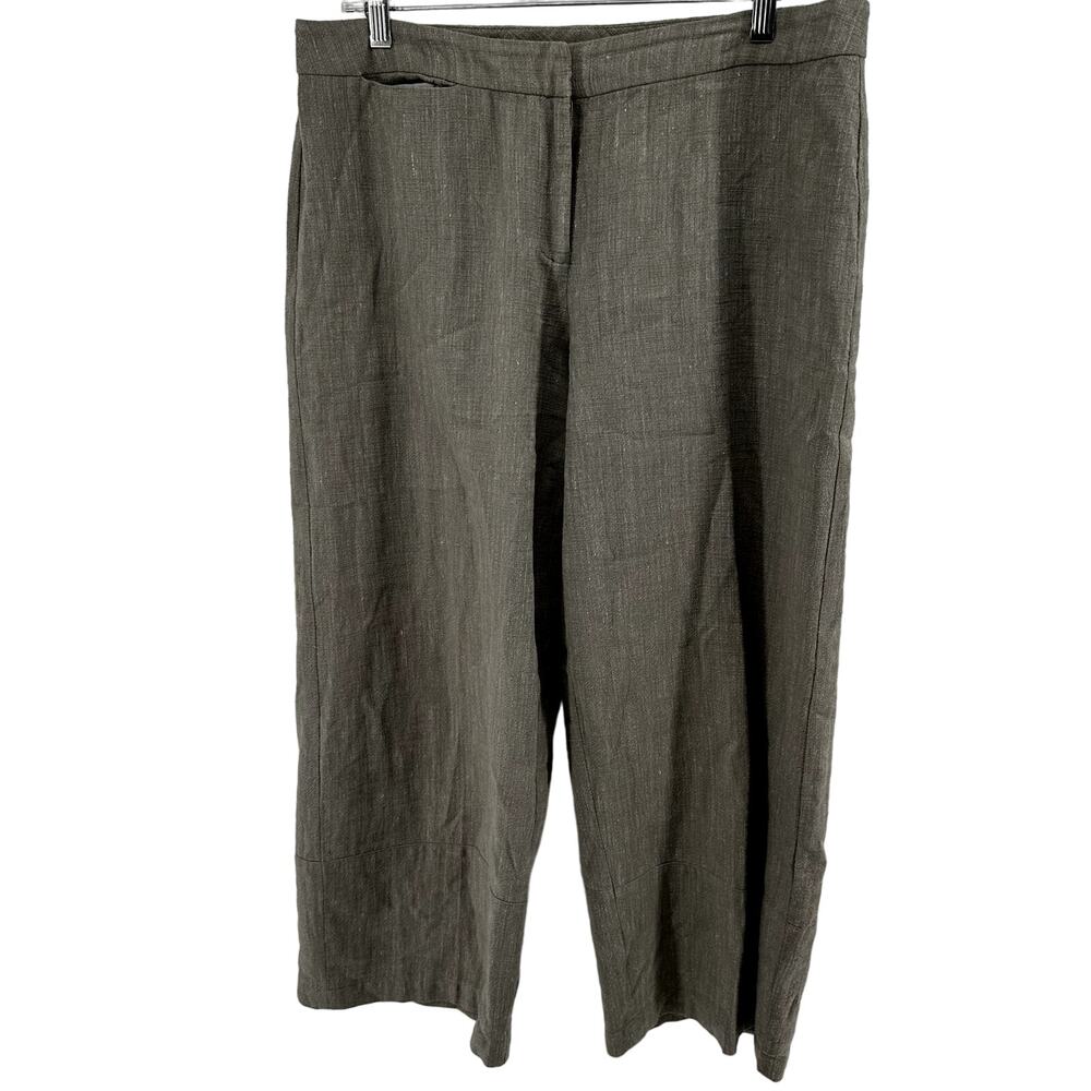 Eileen Fisher Wide Leg Linen Pants Cotton Pockets High Waisted Office Beige M